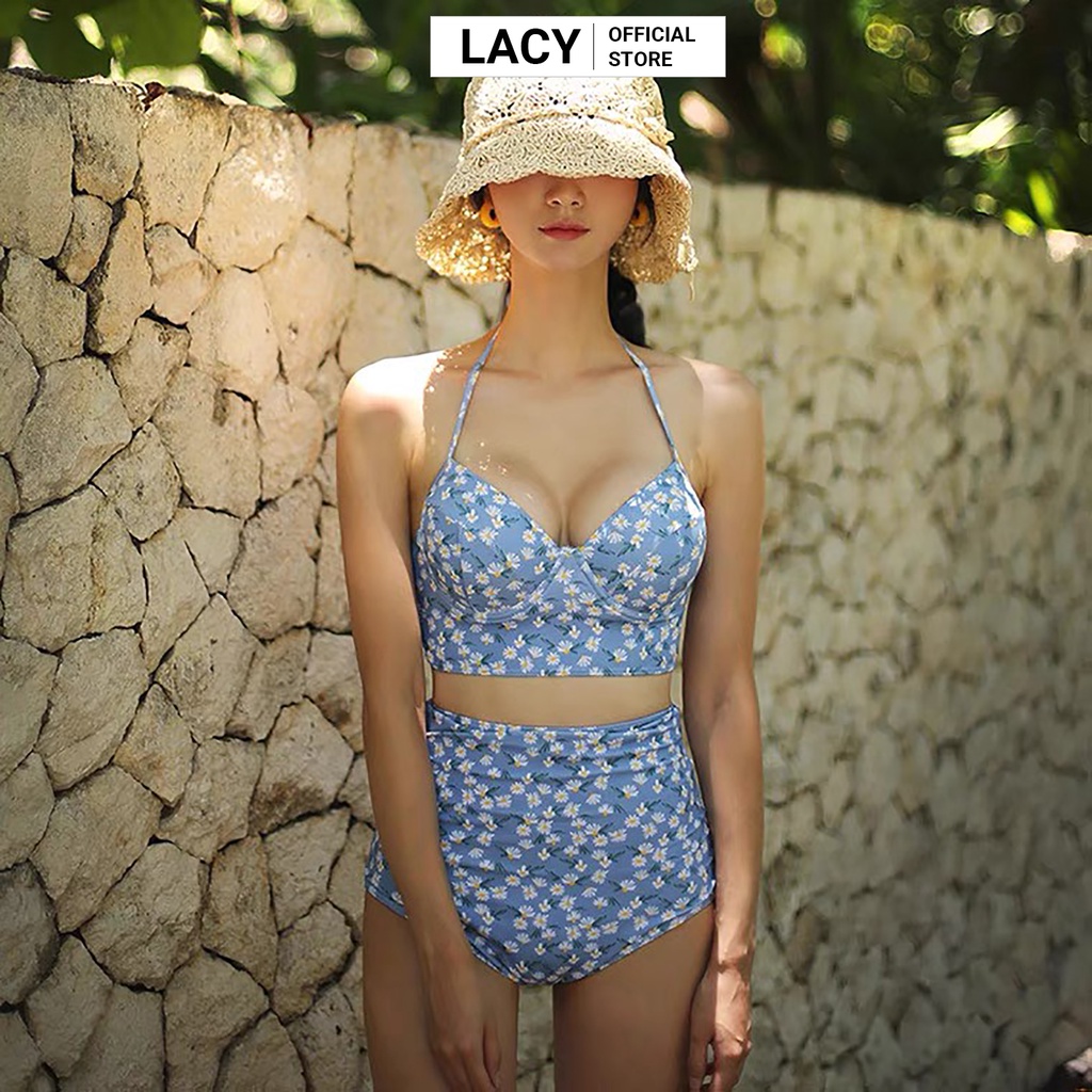 Bikini 2 Mảnh Quần Cạp Cao Giấu Bụng Áo Croptop Có Gọng và Đệm Mút Nâng Đẩy Ngực Siêu Gọi Cảm B130 LACY