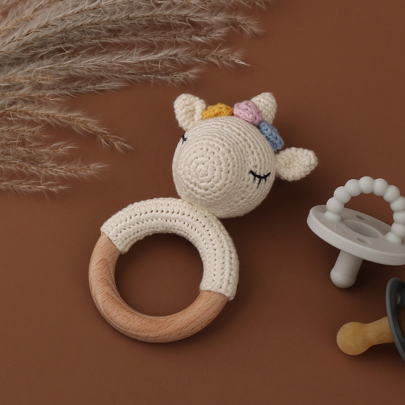 Đồ Chơi Lục Lạc Hình Động Vật Đan Móc Thủ Công Giáo Dục Cho Bé Sơ Sinh Mọc Răng