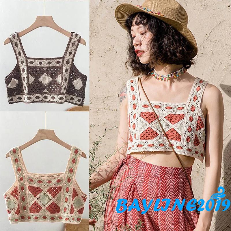Áo Lửng Không Tay Cổ Vuông Phong Cách Bohemian Quyến Rũ Dành Cho Nữ