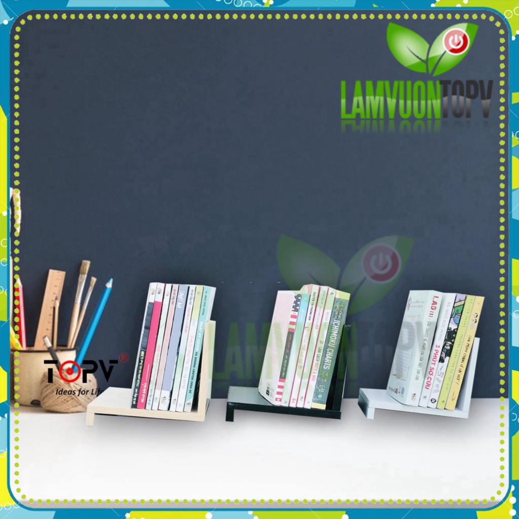 Giá sách để bàn học bàn làm việc TOPV gỗ mini đựng đồ decor trên kệ sách giá rẻ để đỡ vở cho bé nhỏ trắng Làm vườn TopV