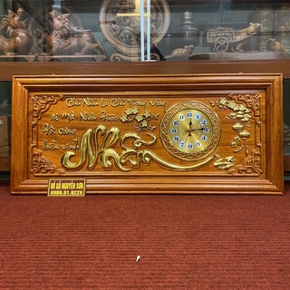 Tranh đồng hồ gỗ hương chữ nhẫn