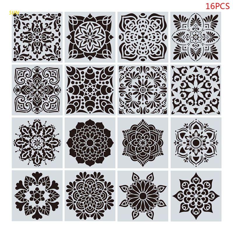 Set 16 Khuôn Giấy Họa Tiết Mandala Dùng Để Hỗ Trợ Tô Màu Trang Trí Thiệp