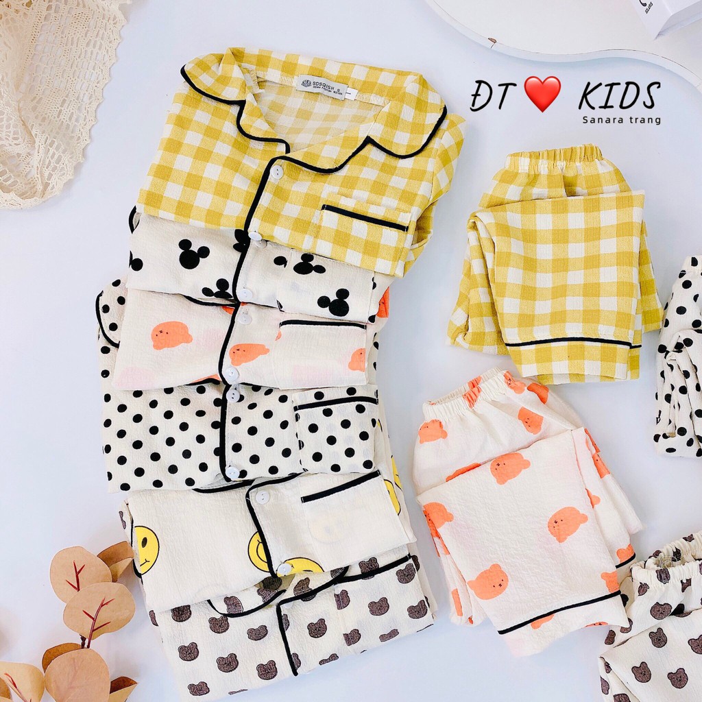 Bộ pizama cho bé chất thô mềm in họa tiết xinh xắn_ Bộ quần áo cho be strai bé gái từ 8- 18 kg_ Pizama chấm bi