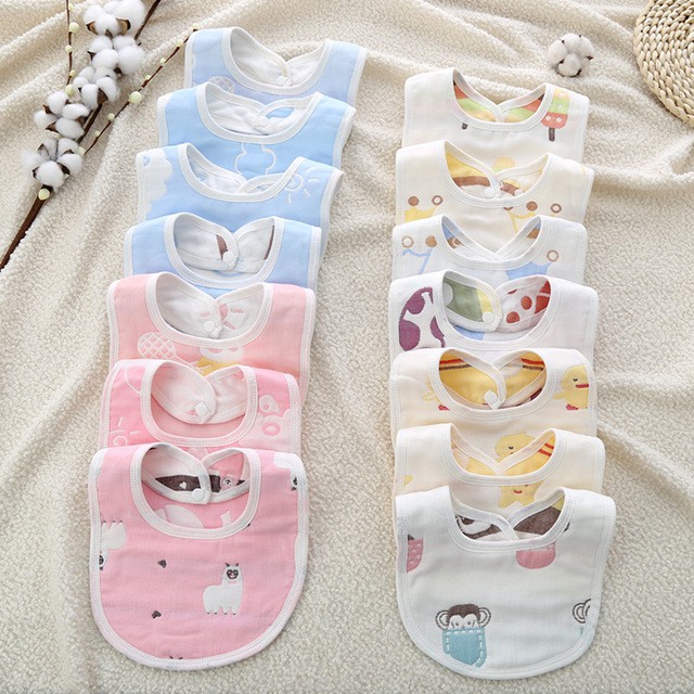 Yếm ăn dặm, yếm chữ U chất cotton 2 mặt in hình cho bé