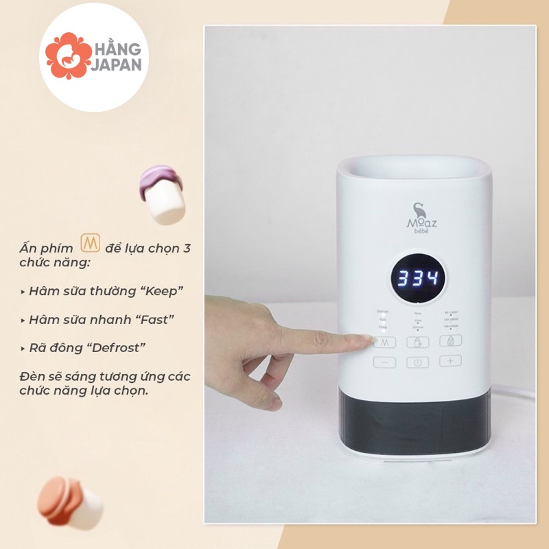 Máy hâm sữa thông minh siêu tốc Moaz bebe MB033, phù hợp tất cả loại bình sữa, thiết kế nhỏ gọn tiện lợi - BH 12 THÁNG
