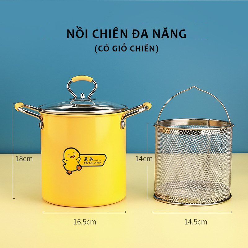 Nồi chiên ngập dầu 18cm hình vịt vàng INOX cao cấp