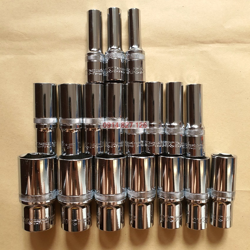Bộ tuýp mở bulong Kapusi Japan 18 chi tiết từ 8-32mm, thân dài 8cm, hệ 1/2 inch, BH 24 tháng