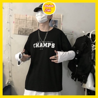 Áo thun unisex nam nữ CHAMPS form rộng tay lỡ Chảnh 24h chất liệu Thun Cotton co giãn