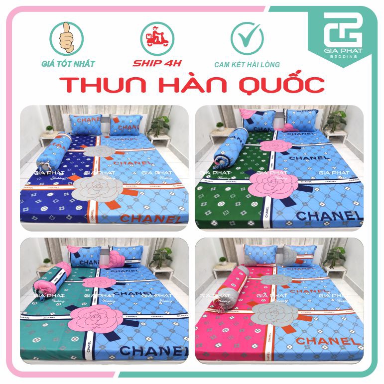 Bộ Ga Gối Thun Lạnh Hàn Quốc { 4 Món } họa tiết Bông ( 1 ga bọc + 2 vỏ gối nằm + 1 vỏ gối ôm )