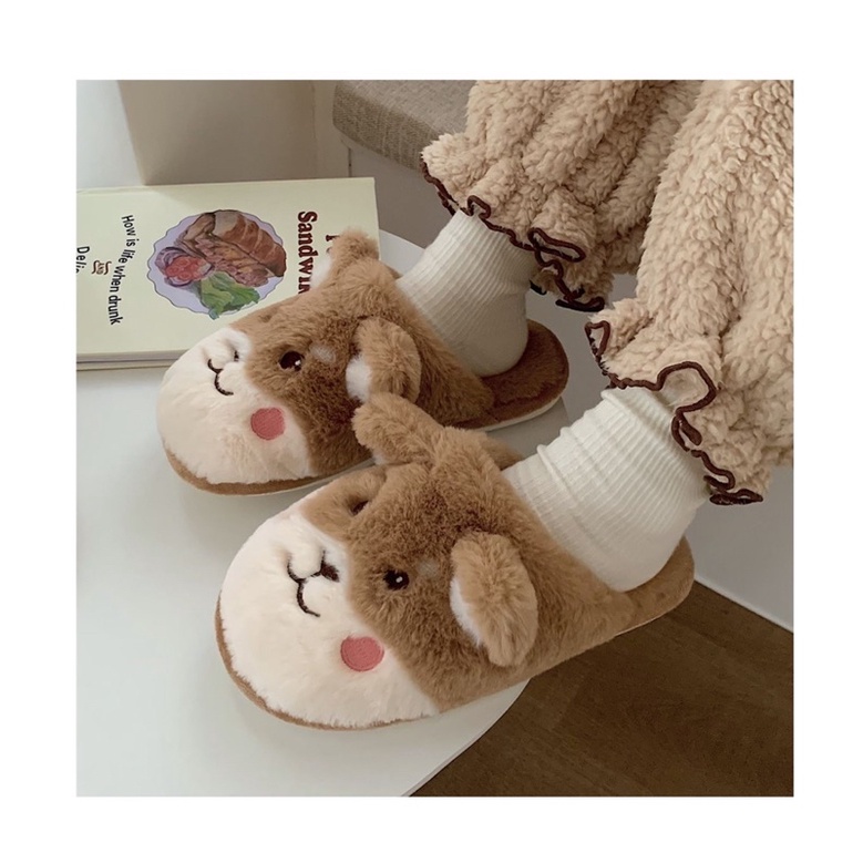 Dép bông thỏ nâu cute đế xốp lông mịn chống trơn đi được cả ngoài đường