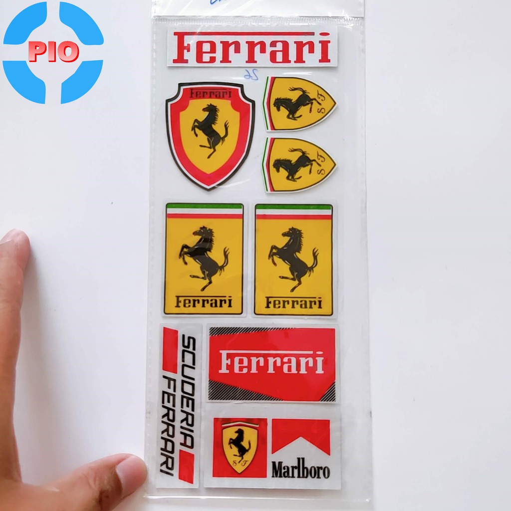 Bộ Tem Sticker Ferrari Phản Quang Cao Cấp Dán Xe Máy, Ô Tô, Mũ Bảo Hiểm, Chống Thấm Nước, Chống Bay Màu
