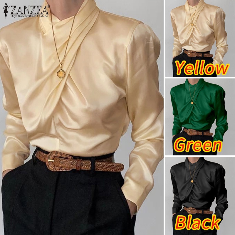 Áo kiểu nữ ZANZEA dài tay cổ đứng thắt nút đơn giản thời trang châu Âu