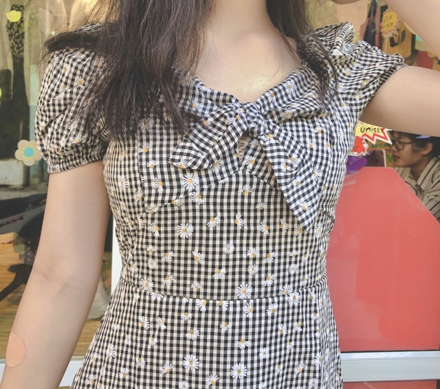 Váy caro hoa nhí tặng kèm turban style dễ thương kẹo ngọt ( ảnh thật) | BigBuy360 - bigbuy360.vn