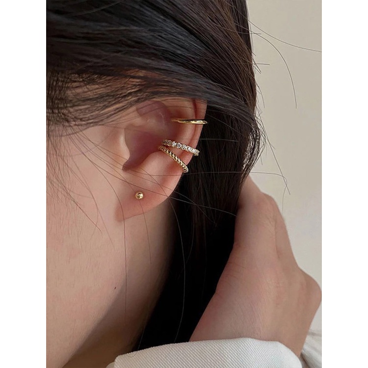 1 Bộ Khuyên Kẹp Vành Tai Tròn Mạ Bạc 925 Đơn Giản