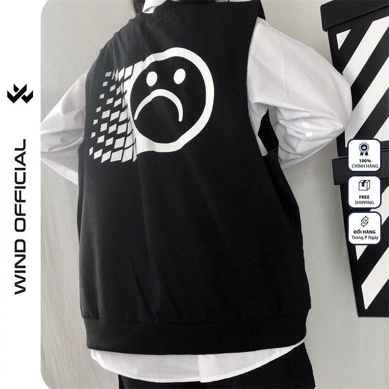 Áo gile unisex WIND form rộng Mặt Buồn nam nữ oversize phong cách ulzzang