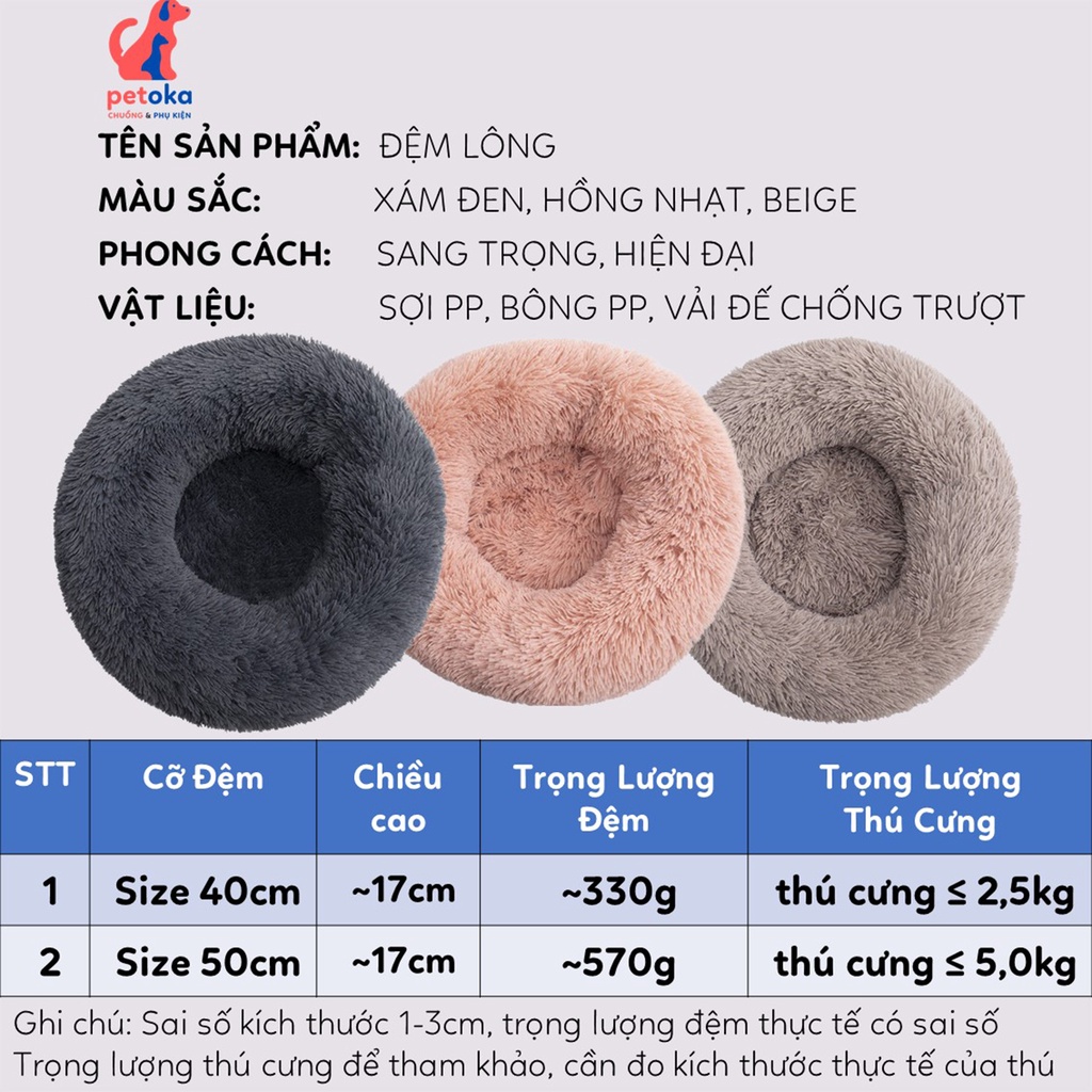 Ổ đệm lông cho chó mèo thú cưng 40cm 50cm loại tốt dày 20cm petoka