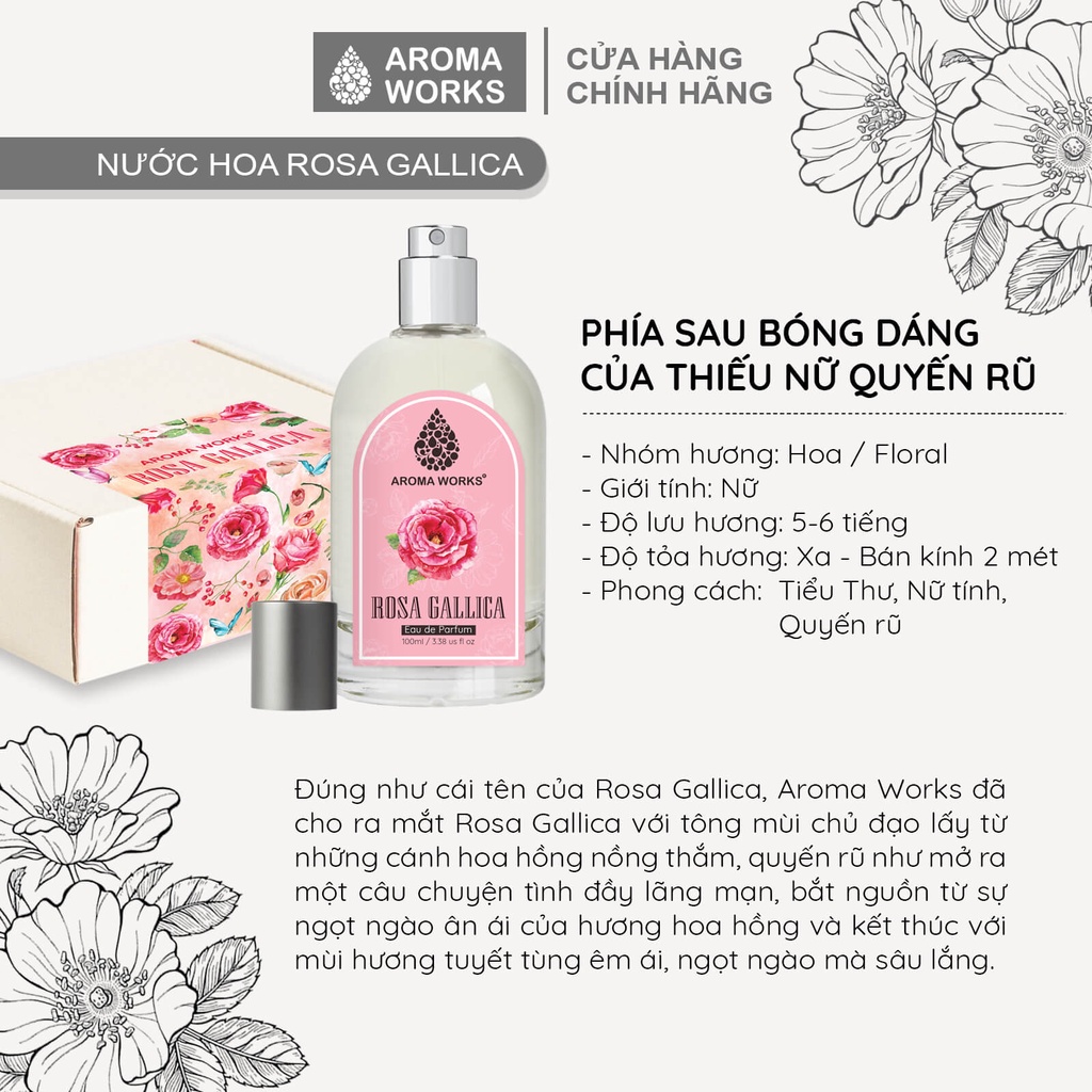 Tinh dầu nước hoa cô đặc, lưu hương lâu Aroma Works Rosa Gallica Eau De Parfum