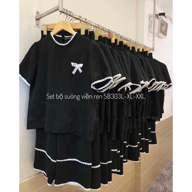 SÉT BỘ ĐEN VIỀN TRẮNG NHẸ NHÀNG . Bigsize L. XL. Mã ĐEN VTR