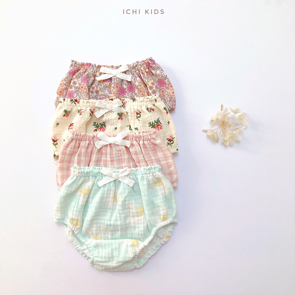 Quần bí cho bé gái sơ sinh đến 3 tuổi vải xô muslin