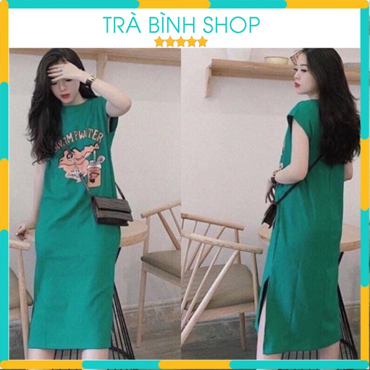 Váy Suông Đầm Dài In Hình Cá Sấu Ngộ Nghĩnh Tay Hến Chất Cotton Hàng Loại 1