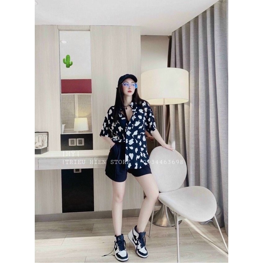 Áo sơ mi form rộng tay lỡ phối màu bò sữa cực xinh , chất kate mềm mịn