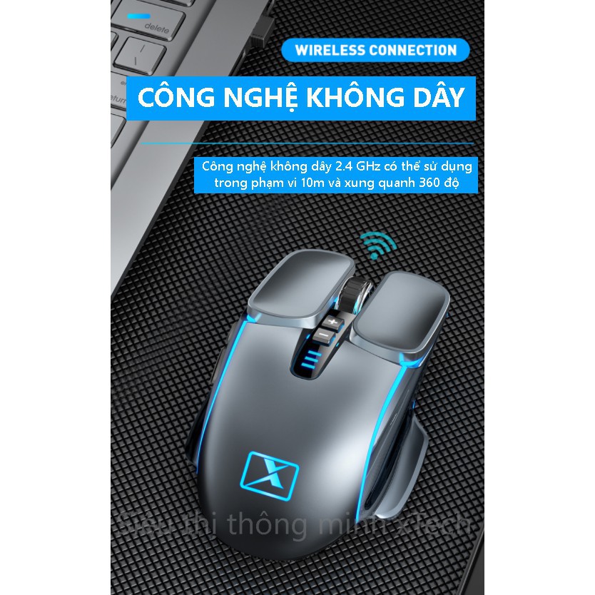 Chuột Game Thủ Cực Bền - Không Dây Tự Sạc Xinmeng M215 Xịn Xò Viền đèn LED Hàng Chính Hãng Có Sẵn