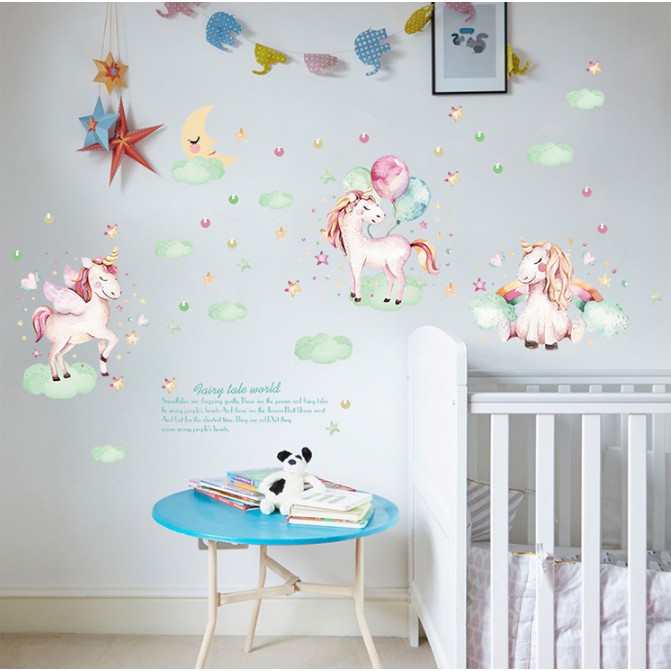 Decal trang trí tường Con Kỳ Lân thiên thần đáng yêu