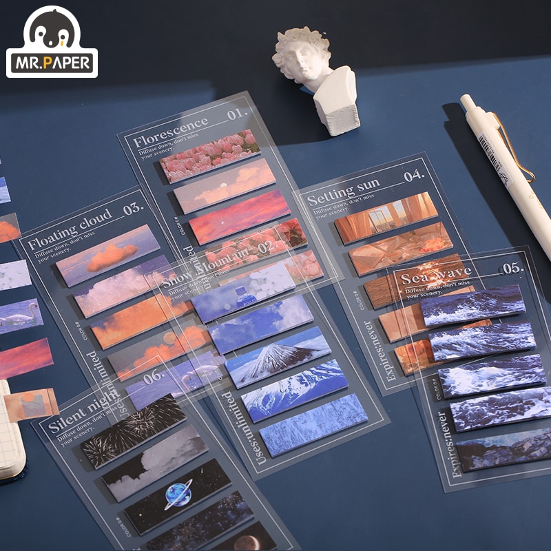 Set 100 giấy viết ghi chú họa tiết phong cảnh xinh xắn