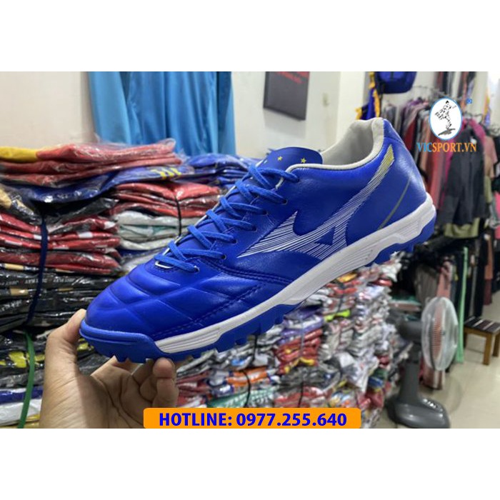 (Tặng Túi Đựng + Vớ) Giày Đá Bóng Mizuno Neo Xanh Biển, Giày Đá Banh Chân Bè Sân Nhân Tạo - Vicsport