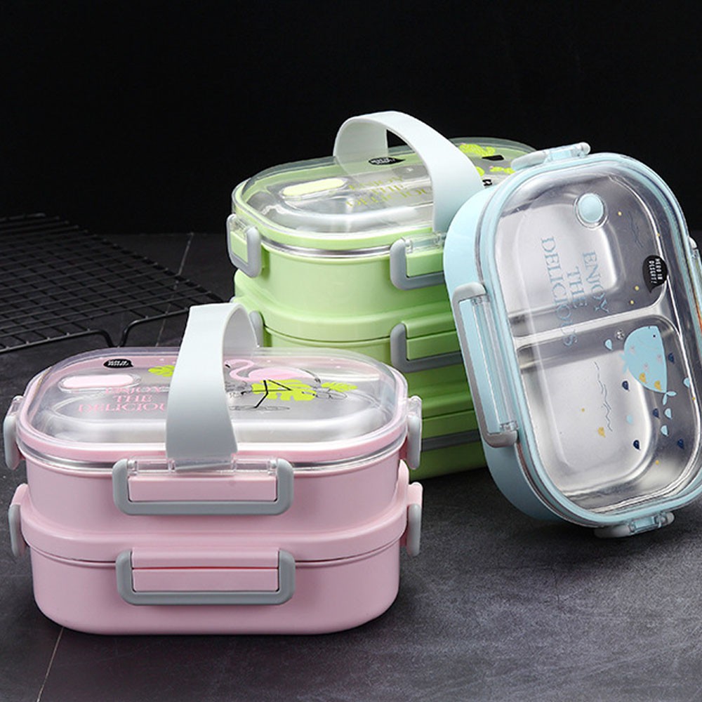 Hộp Cơm Giữ Nhiệt 2 Tầng 3 Ngăn Cao Cấp Chất Liệu Khay Inox304 Không Gỉ Chống Tràn HC-02
