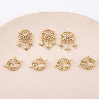 Bông Tai Mạ Vàng 18K Hình Hành Tinh/Dreamcatcher Đính Đá Zircon DIY