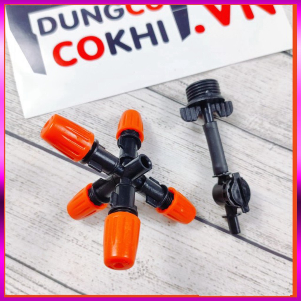 20 Béc phun sương 5 tia nhựa, có chống nhỏ giọt và kết nối nhanh ống 8mm, dùng tưới cây, tưới lan