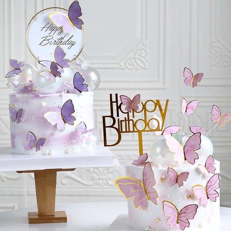 Set 10 Phụ Kiện Trang Trí Bánh Kem Hình Tròn Bằng Sắt Màu Đồng/Đồng Họa Tiết Bướm Độc Đáo