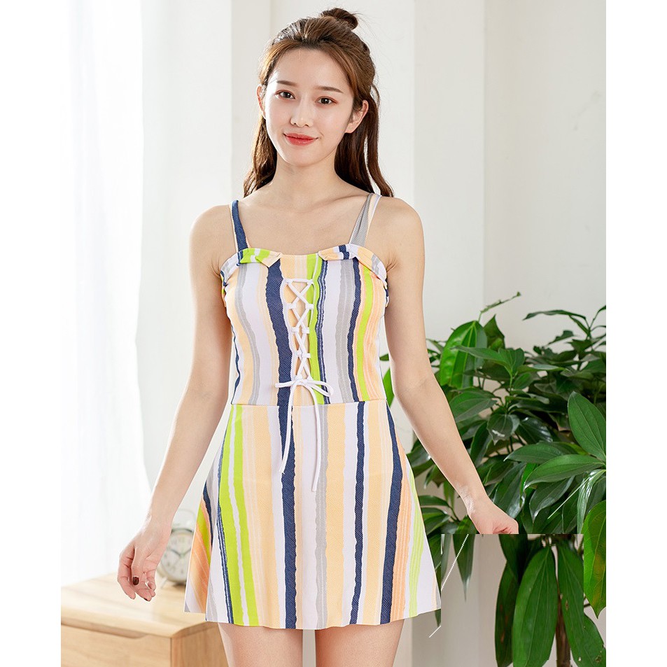 Bộ đồ bơi nữ kẻ sọc liền mảnh thun bơi đẹp nữ tính | BigBuy360 - bigbuy360.vn