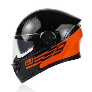 Nón bảo hiểm Lật hàm 2 kính EGO E9 (Đen tem Cam)