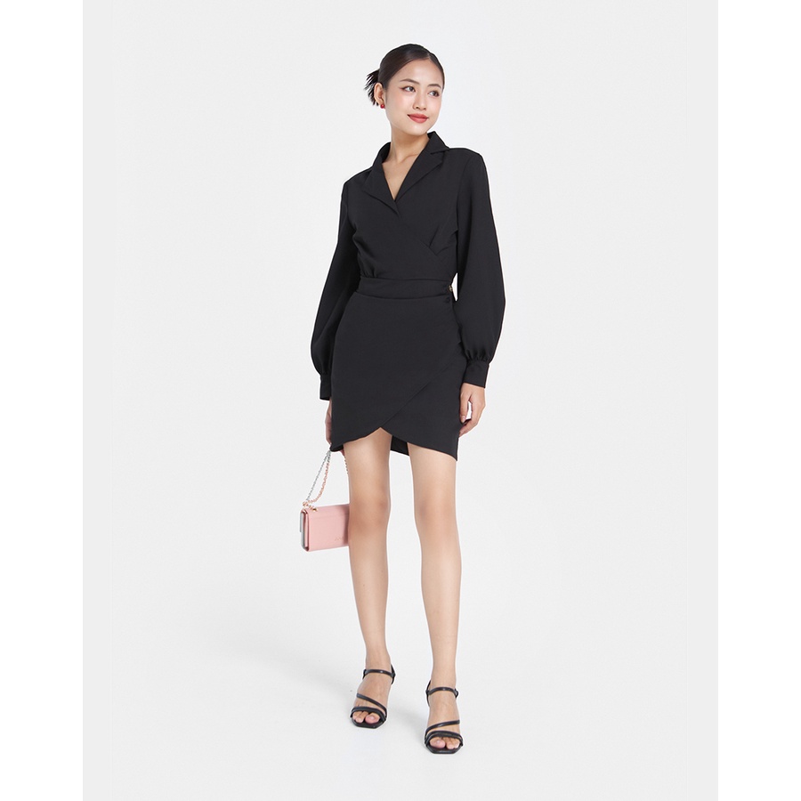 Đầm Mini Thời Trang JUNO Tay Dài, Đắp Chéo Xếp Ly JNDNG009