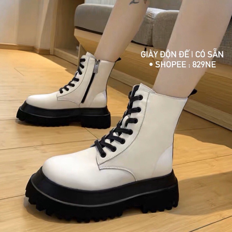 sẵn🤪Giày trắng đế đen / giày độn đế 🎶 tăng chiều cao | boot trắng da (độn loại dày) | BigBuy360 - bigbuy360.vn
