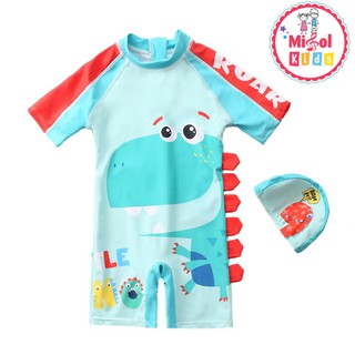 Đồ bơi cho bé trai khủng long xanh liền thân kèm nón cực dễ thương 1-6 tuổi - Misolkids by huong274