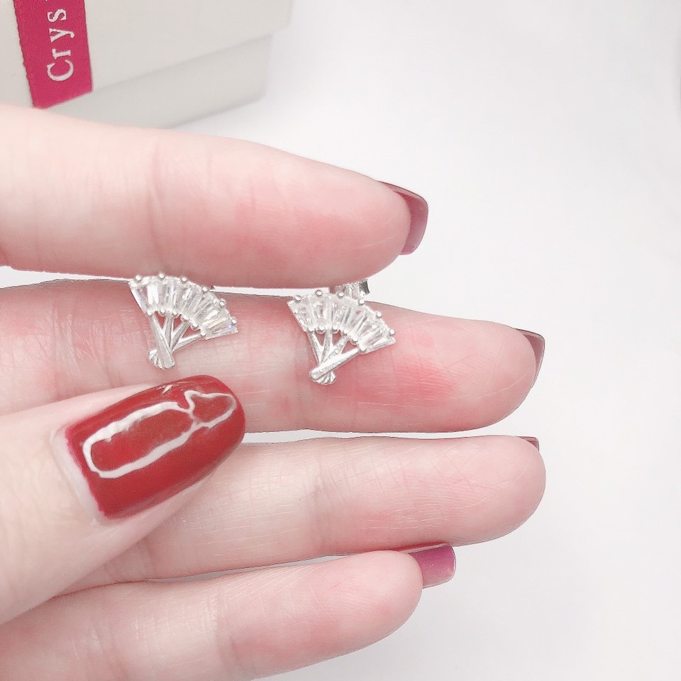 Bông tai bạc ta cao cấp Evasilver hình quạt, chất liệu bạc thật sang trọng nữ tính