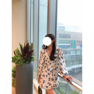 Đầm - váy hoa xanh dài tay