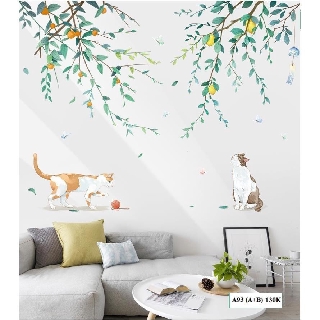 Combo Decal dán tường 2 chú mèo A93 - Decal dán tường style Hàn Quốc