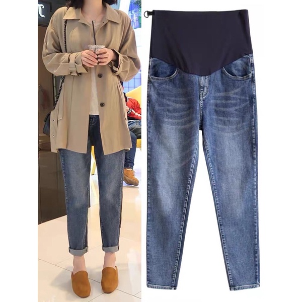 QUẦN BẦU CÔNG SỞ- Dài bầu Jean trơn cạp cao