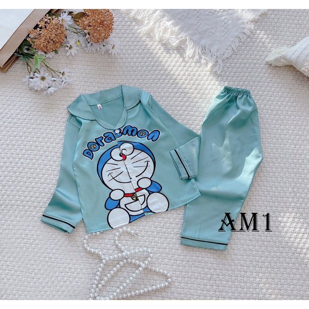 (10-20kg) Đồ Bộ Bé Gái Mặc Nhà dài tay cao cấp Pijama Lụa Cao Cấp Cho Bé TTR141