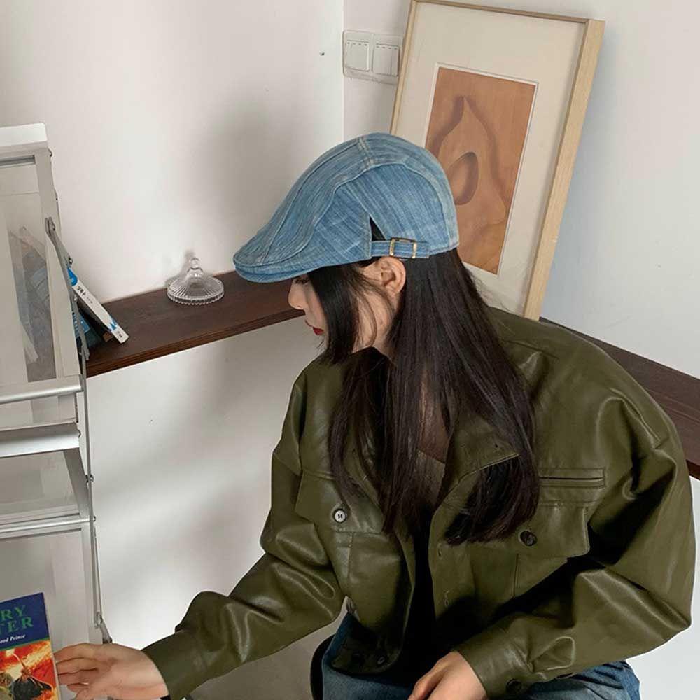 Lilyes Mũ Beret Denim Màu Trơn Có Thể Điều Chỉnh Cho Lái Xe
