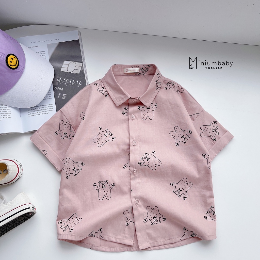 Áo sơ mi cộc tay/ tay lỡ cho bé mặc mùa hè, họa tiết bé trai, bé gái họa tiết ô tô, trái cây miniumbabyfashion A1212
