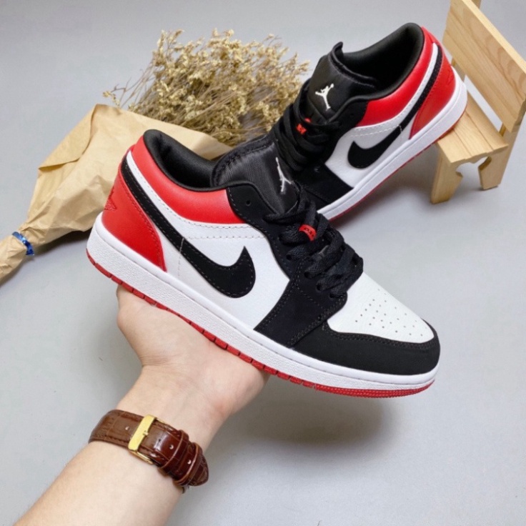 Giày JD cổ thấp sneaker, giày JD 1 low đỏ đen thời trang hàng đẹp full boxbill
