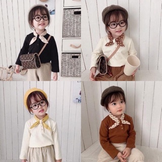 Áo dài tay cotton len nơ cho bé gái
