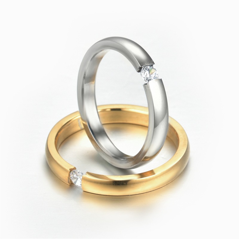 Nhẫn Titan Đính Đá Zircon Thời Trang Phong Cách Hàn Quốc