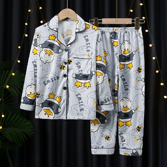 Bộ Đồ Ngủ Cotton Tay Dài In Họa Tiết Hoạt Hình Xinh Xắn Cho Bé