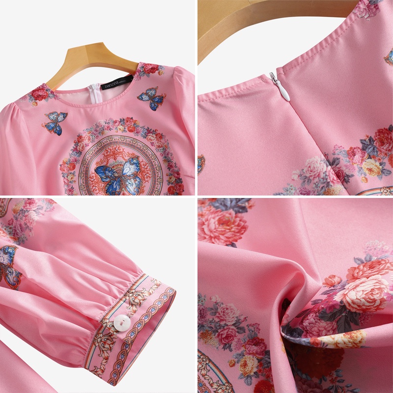 Đầm maxi Zanzea dài tay in họa tiết bướm cổ điển thanh lịch cho phái nữ